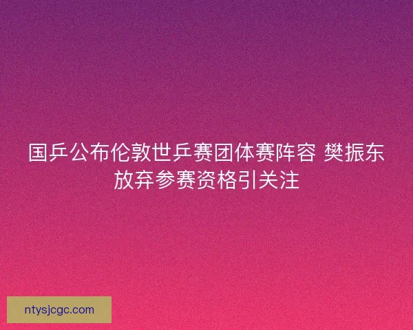 国乒公布伦敦世乒赛团体赛阵容 樊振东放弃参赛资格引关注
